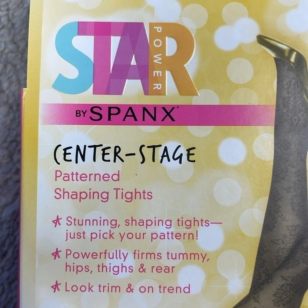 Spanx Star Power Center Stage Medallion Patterned Shaping Tights Black Size B